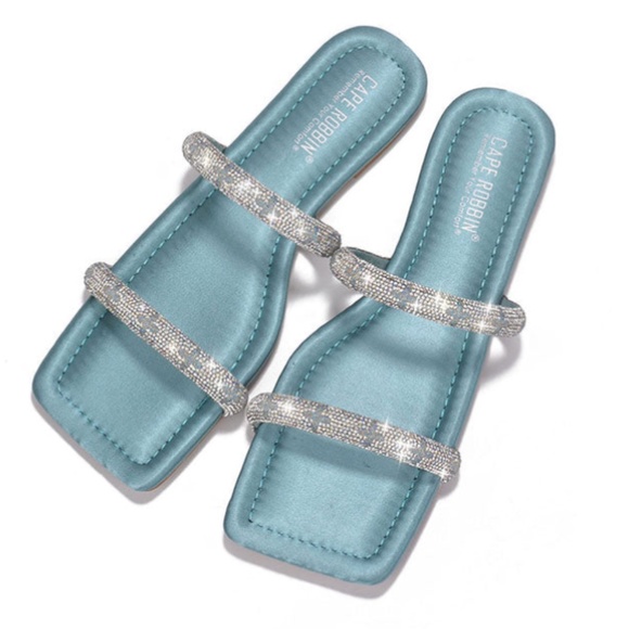 Shoes - Teal rhinestoned strap sandal